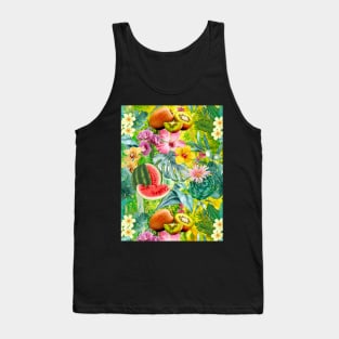 Vibrant tropical leaves pattern, watermelon illustration, tropical plants, yellow colorful tropical fruits Tank Top